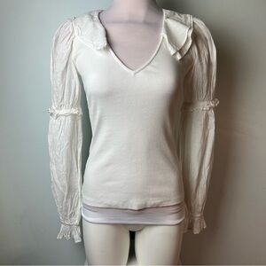 Anthropologie Cream Puff Sleeve Collared Top | Women’s Size XS